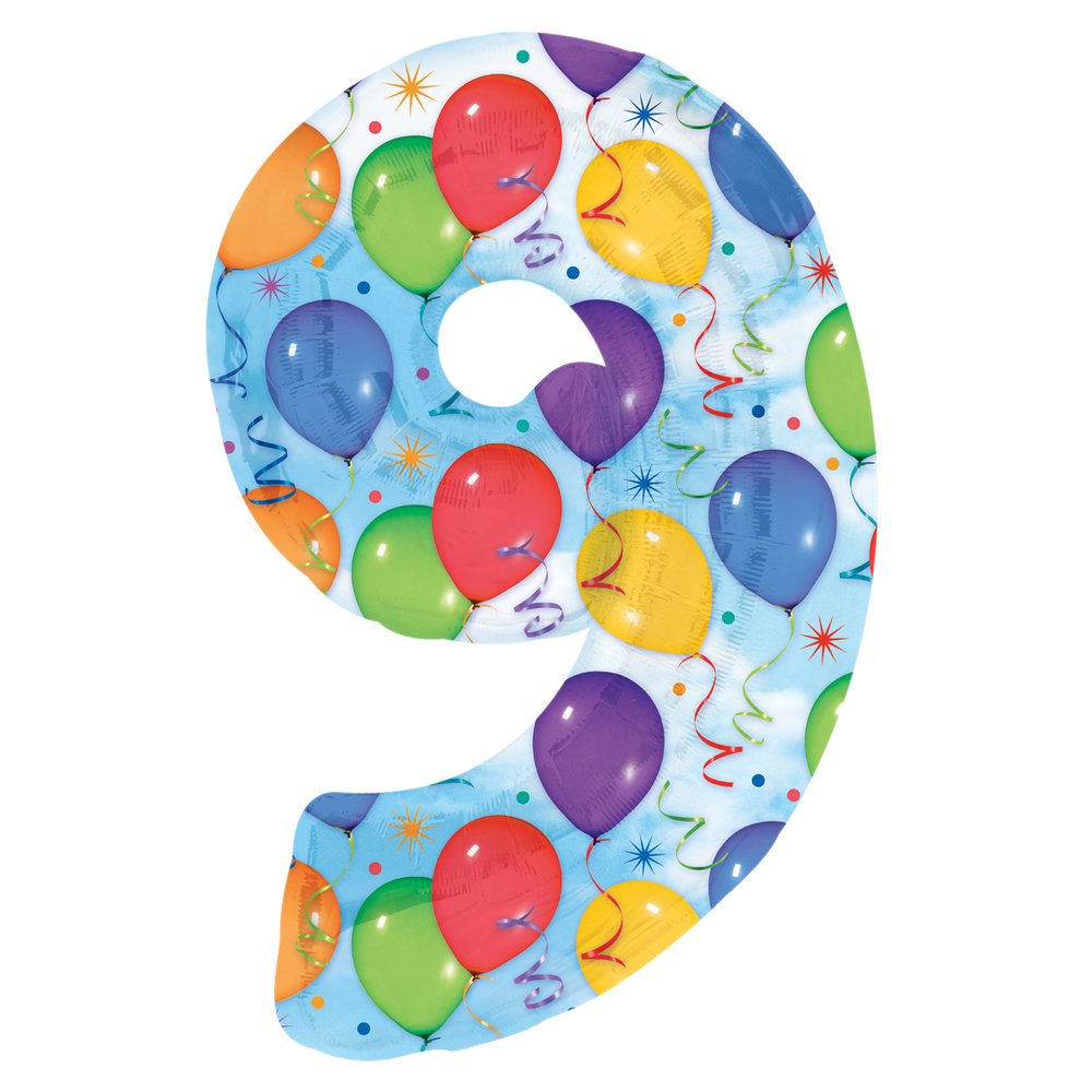 Folienballon XL Zahl bunte Ballons, Zahl 9