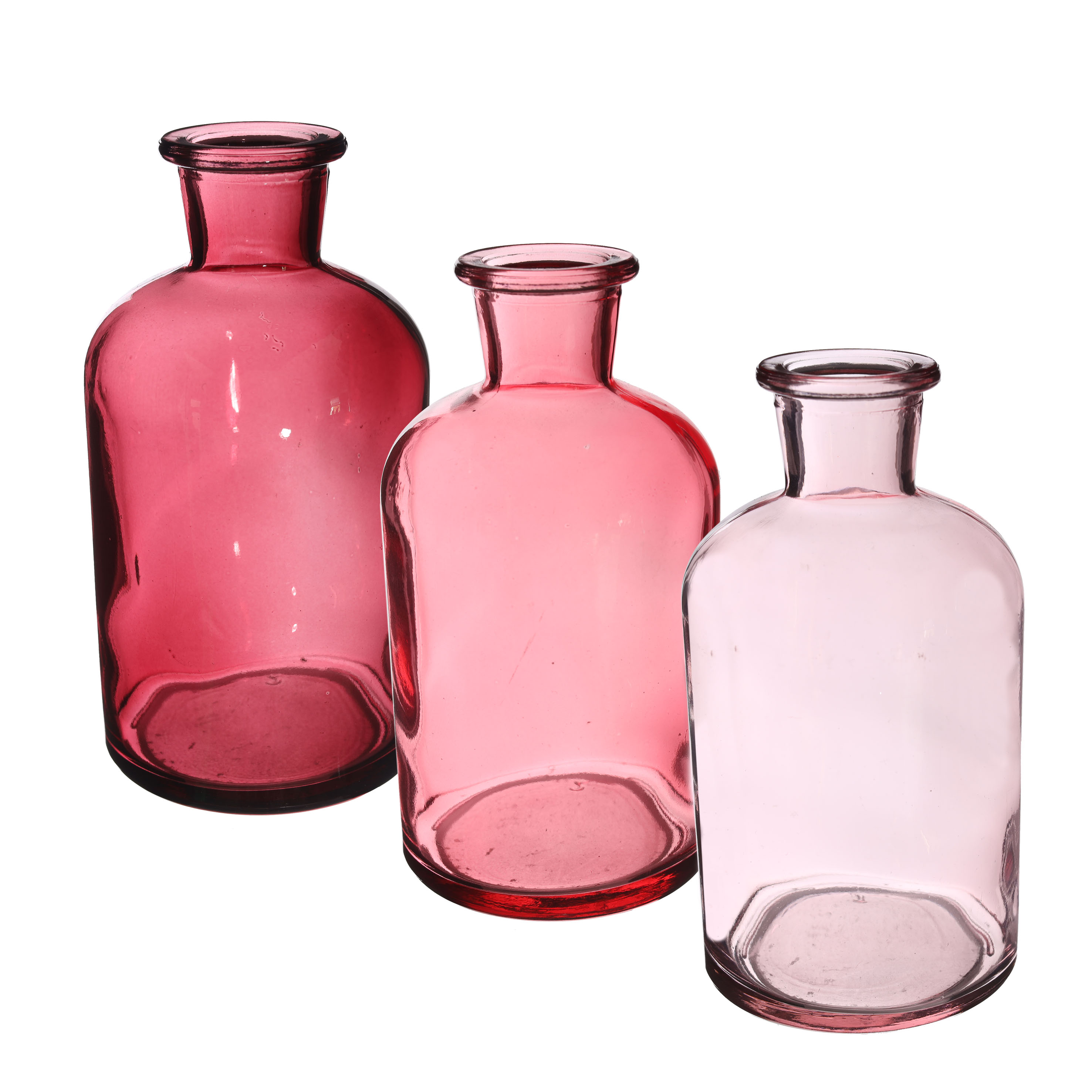 Glasflasche Riga 3er Set pink-mix,Ø7 x H12 cm