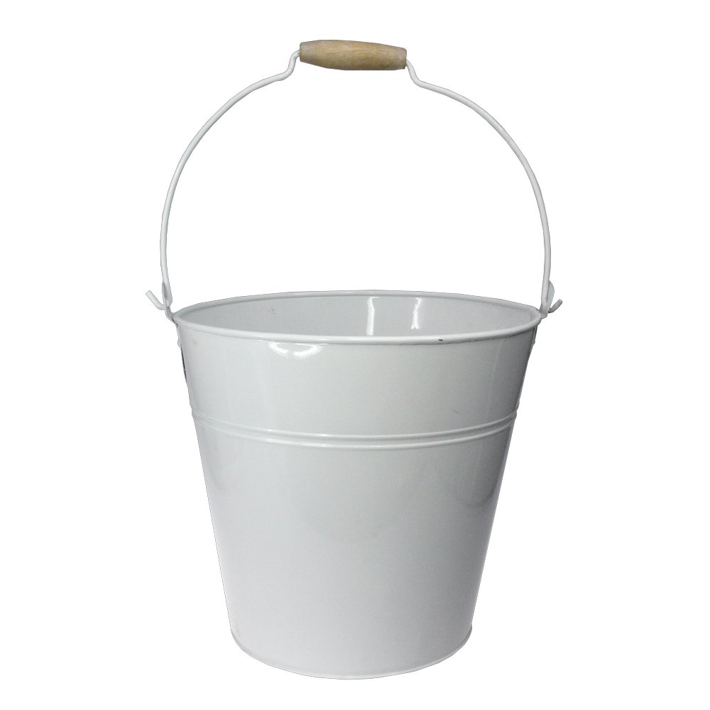 Zink-Eimer mit Holzgriff weiß, Ø 26,5 x 25,5 cm