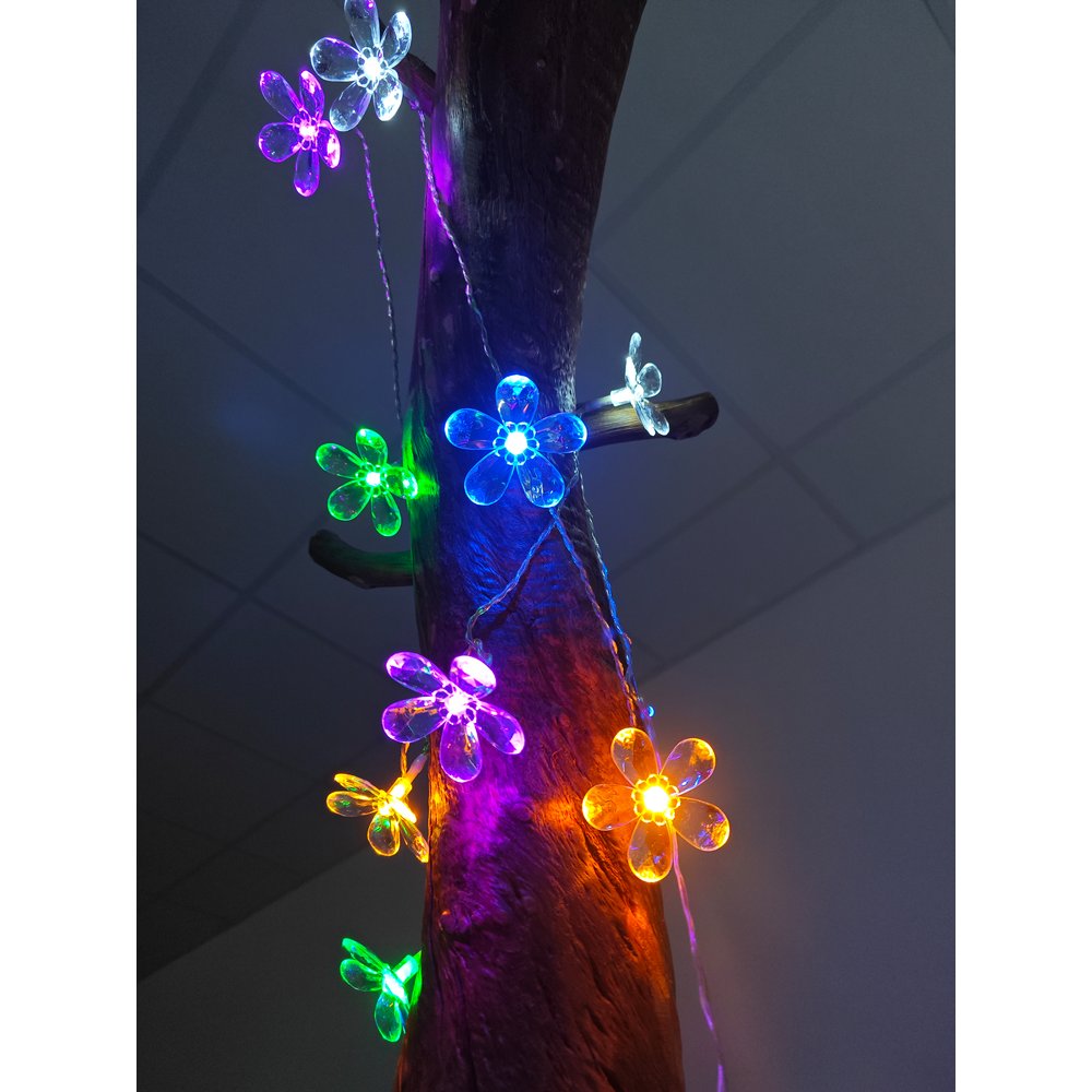 Blüten klar 20x LED bunt USB+ bunt, transparentd 3,8 M + 3 M Zuleitung