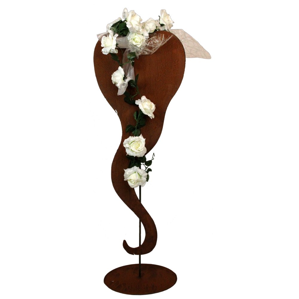 Herz Curl auf Platte Metall rosteffekt 90 cm