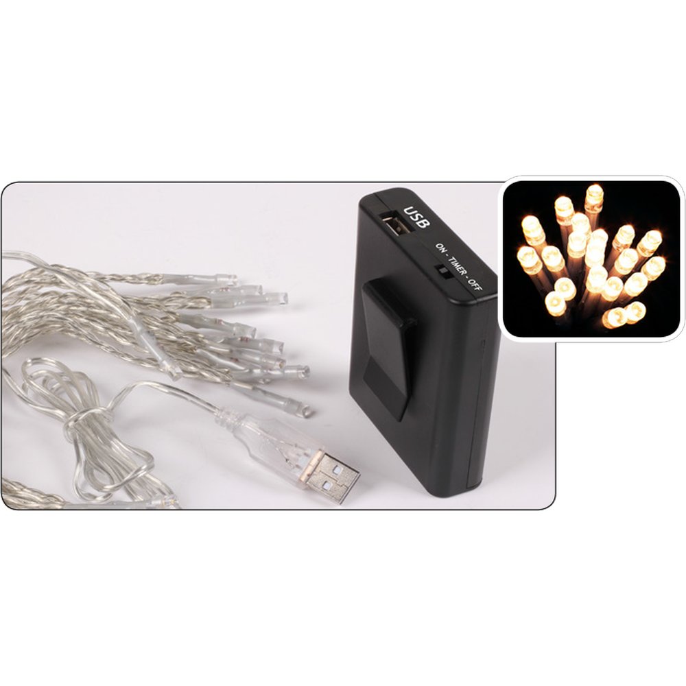 Batterie Lichterkette USB+ warm-weiß, transparent,3,8 M +