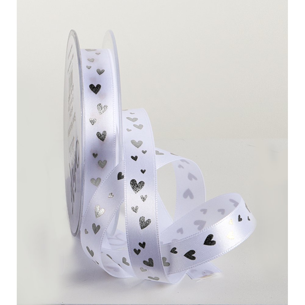 Band Herzchen weiß/silber, 15 mm x 20 m