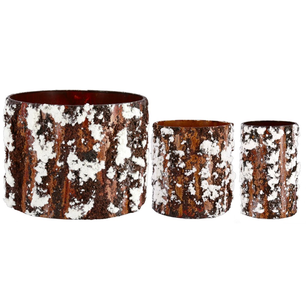 Baumstämme Oslo 3er Set rostbraun-weiß, H 12 cm, Ø 7,5-16 cm