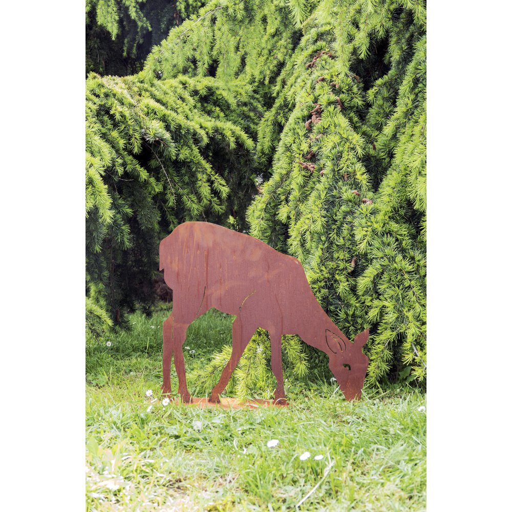 Reh äsend auf Platte Metall/Rosteffekt, 56 x 50 cm