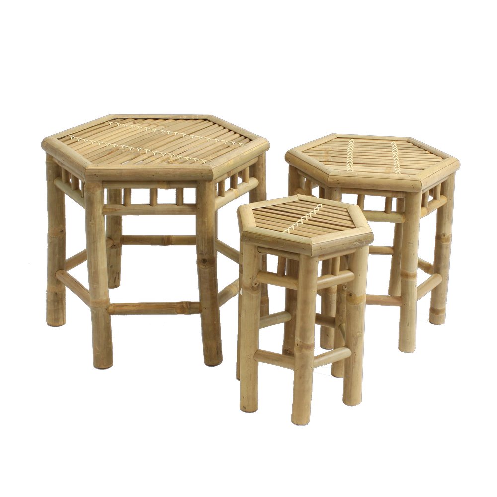 Bambus Beistelltisch Set gelb