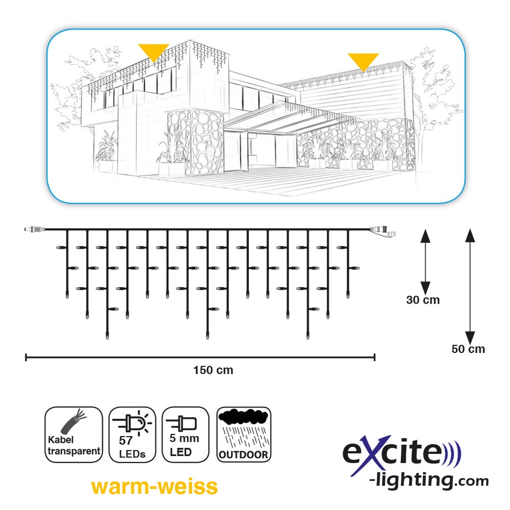 LED LV Ice Light 57 LEDs v2 warm-weiß, transparent,B 150 c
