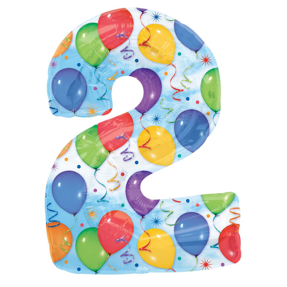 Folienballon XL Zahl bunte Ballons, Zahl 2