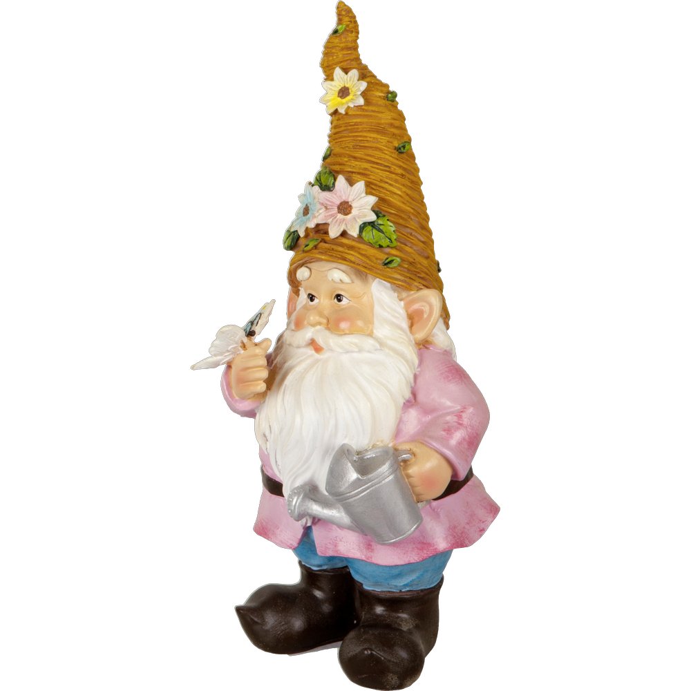 Gartenzwerg Oskar + Blütenhut rosa-bunt 26,5 cm