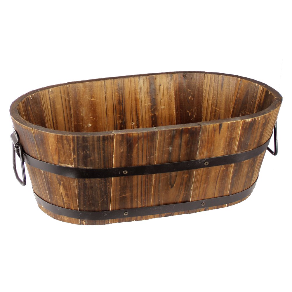 Kübel Holz oval braun, 38 x 21 x 15 cm