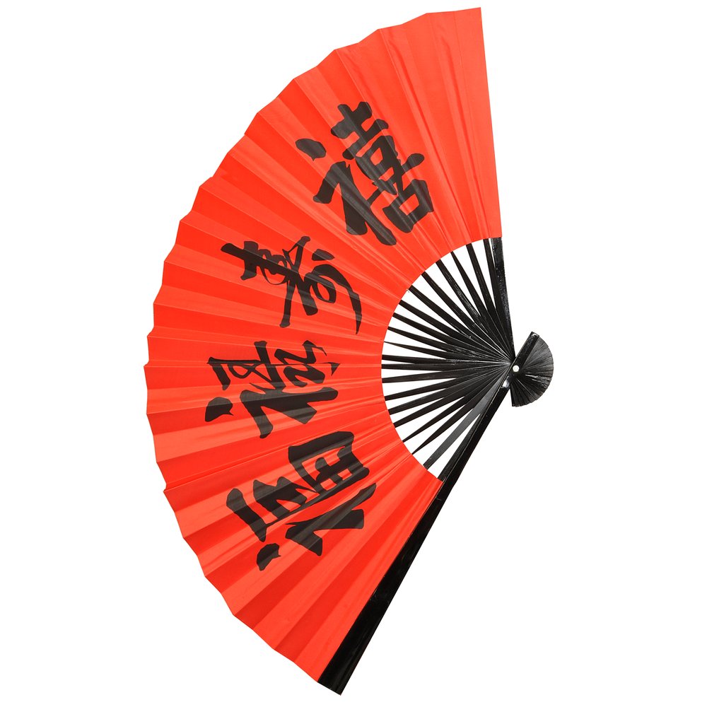 Fächer Silk Schriftzeichen rot-schwarz, 60 cm