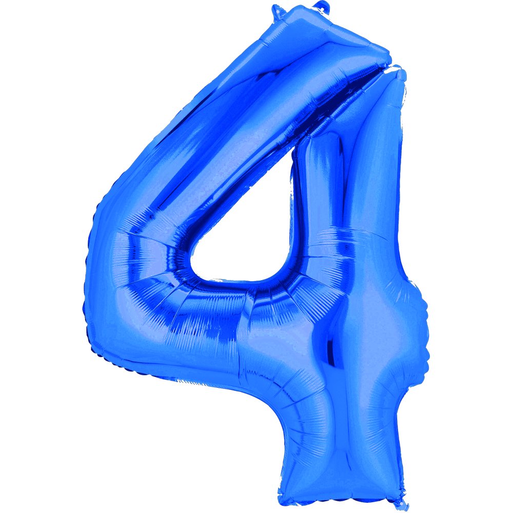 Folienballon XL Zahl blau, Zahl 4