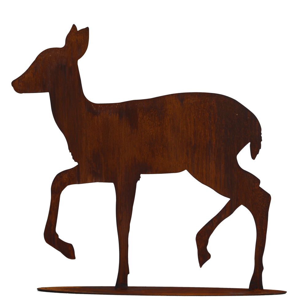 Reh gehend auf Platte Metall rosteffekt,B55 x H56 cm