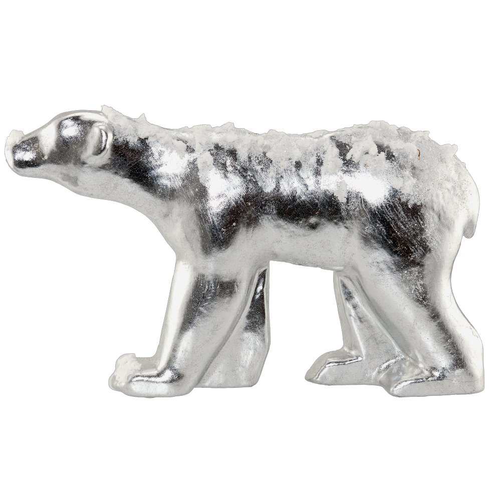 Eisbär Figur Glossy mit Schnee groß, silber, 51 x 8 x H 30 cm