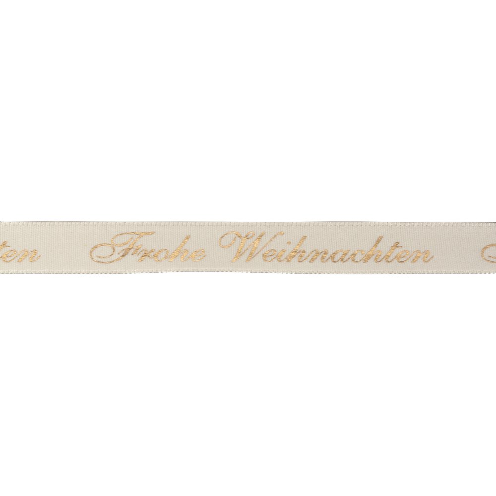 Band Frohe Weihnachten Schriftzug creme-gold, 15 mm x 20 m