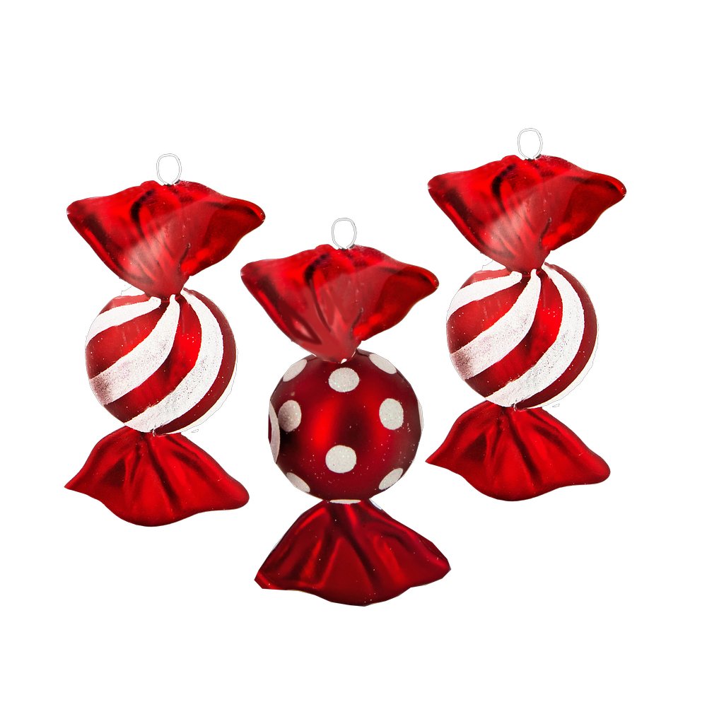 Weihnachtskugel Bonbon 3-Pack rot-weiß, 12 cm