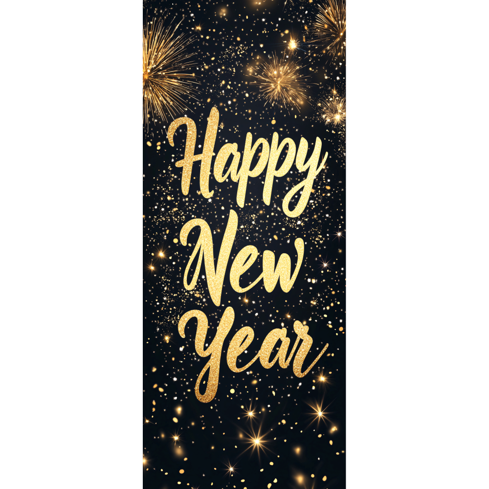 Banner Feuerwerk HappyNewYear gold/schwarz,75 cm x 180 cm