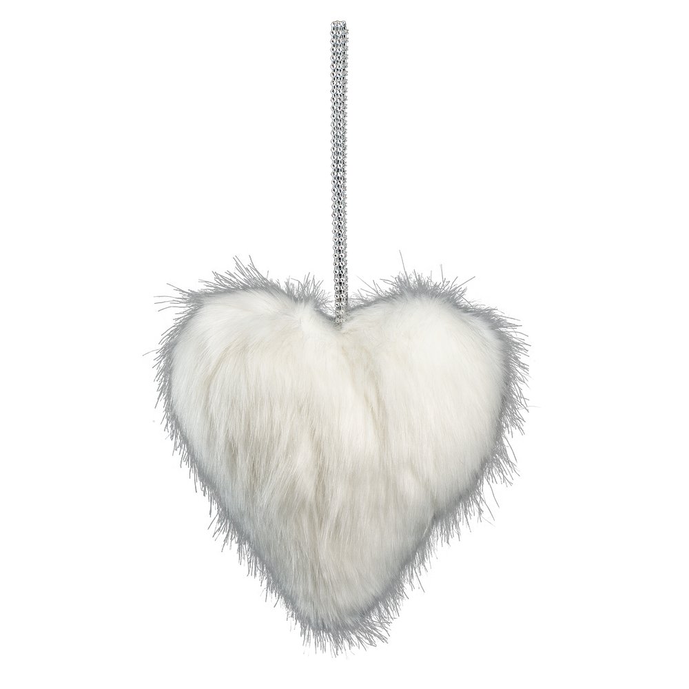 Herz Fell weiß, 20 x 20 x 8 cm