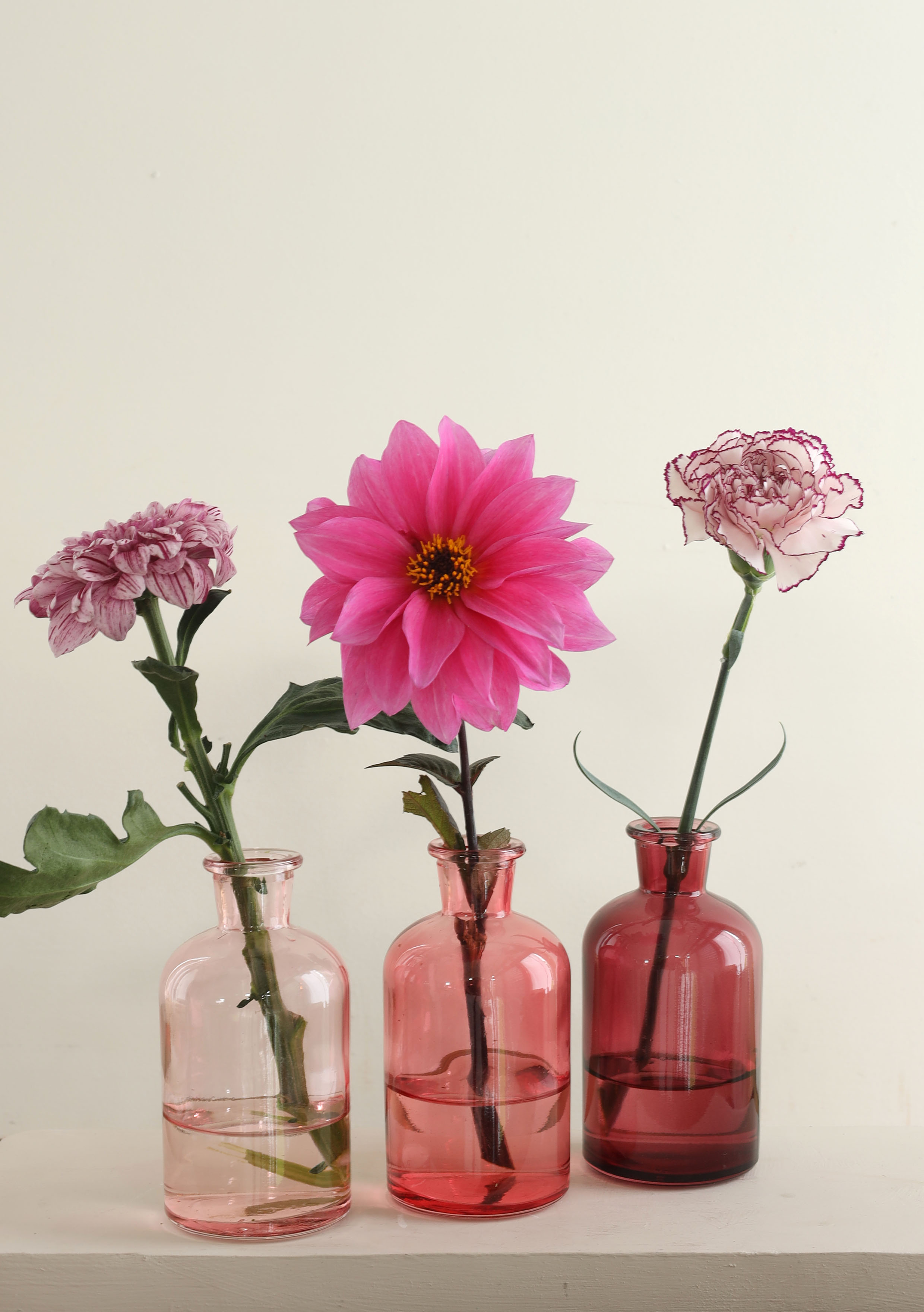 Glasflasche Riga 3er Set pink-mix,Ø7 x H12 cm