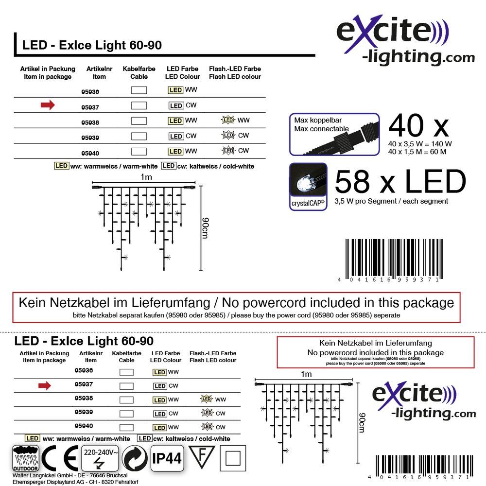 LED ExIce Light 60-90 weiss, kw,L 1 m, 58 LED
