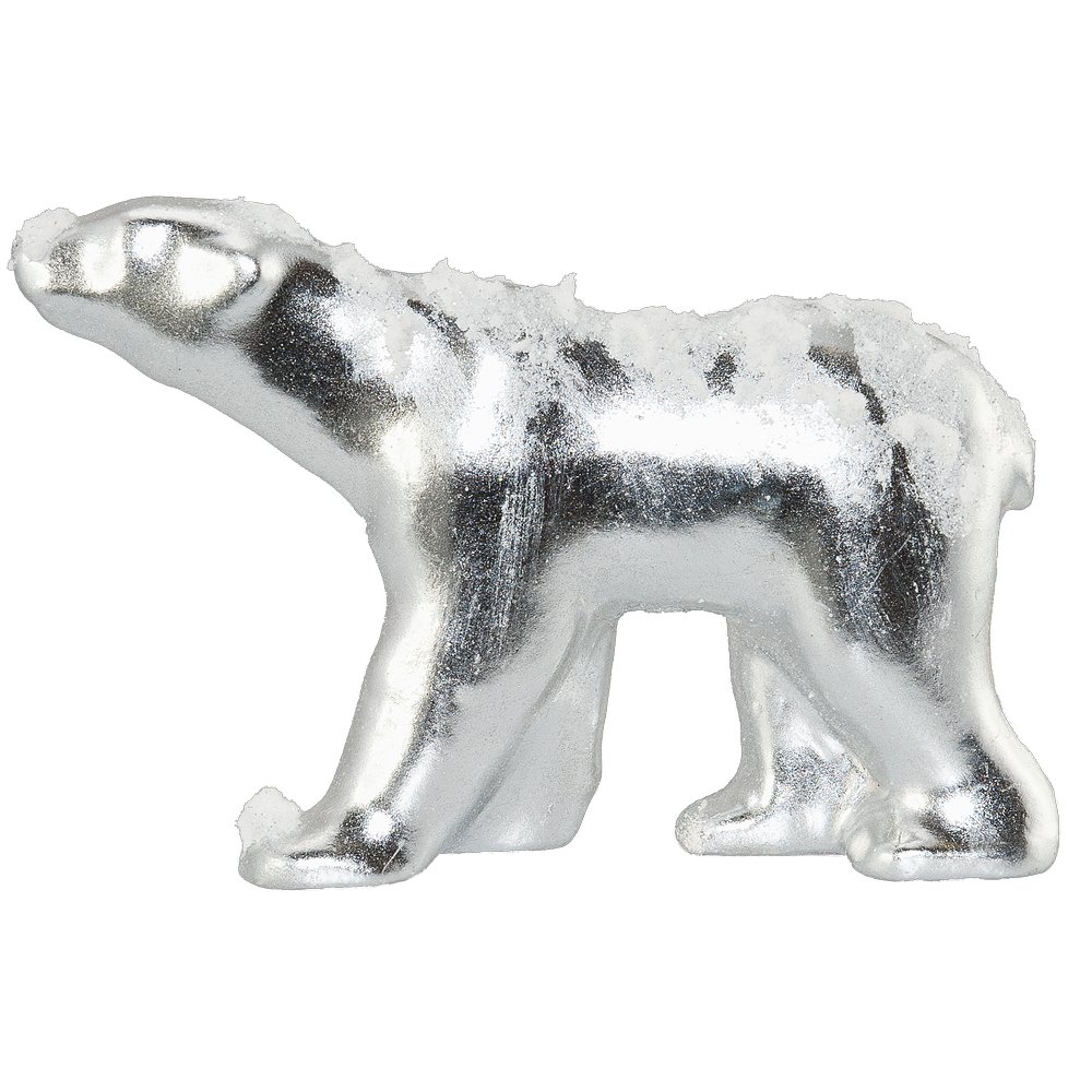 Eisbär Figur Glossy mit Schnee mittel, silber-glanz, 36 x 7,5 x H 22,5 cm
