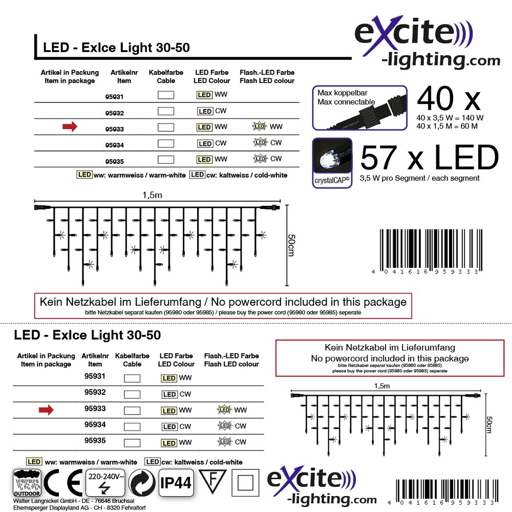 LED ExIce Light flash 30-50 weiss, ww/ww,L 1,50 m, 57 LED