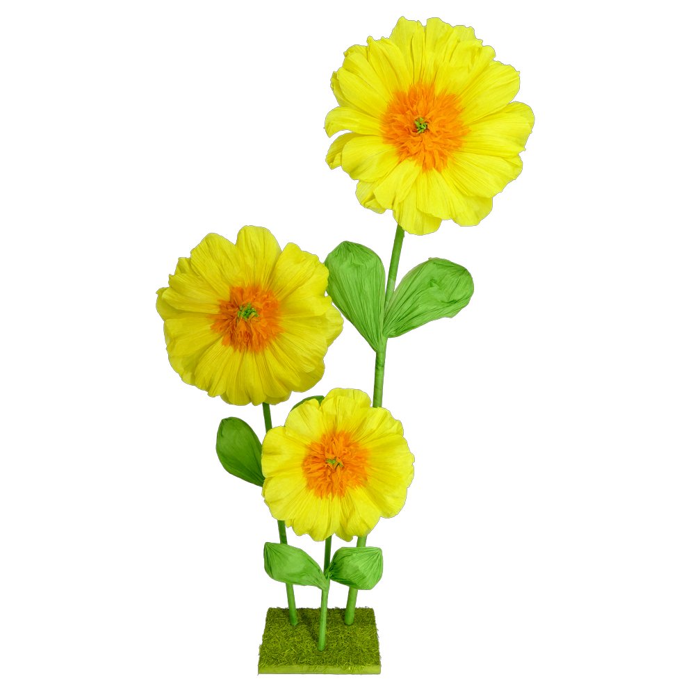 Chrysanthemen Paper x3 gelb, auf Platte, 40 x 92 cm