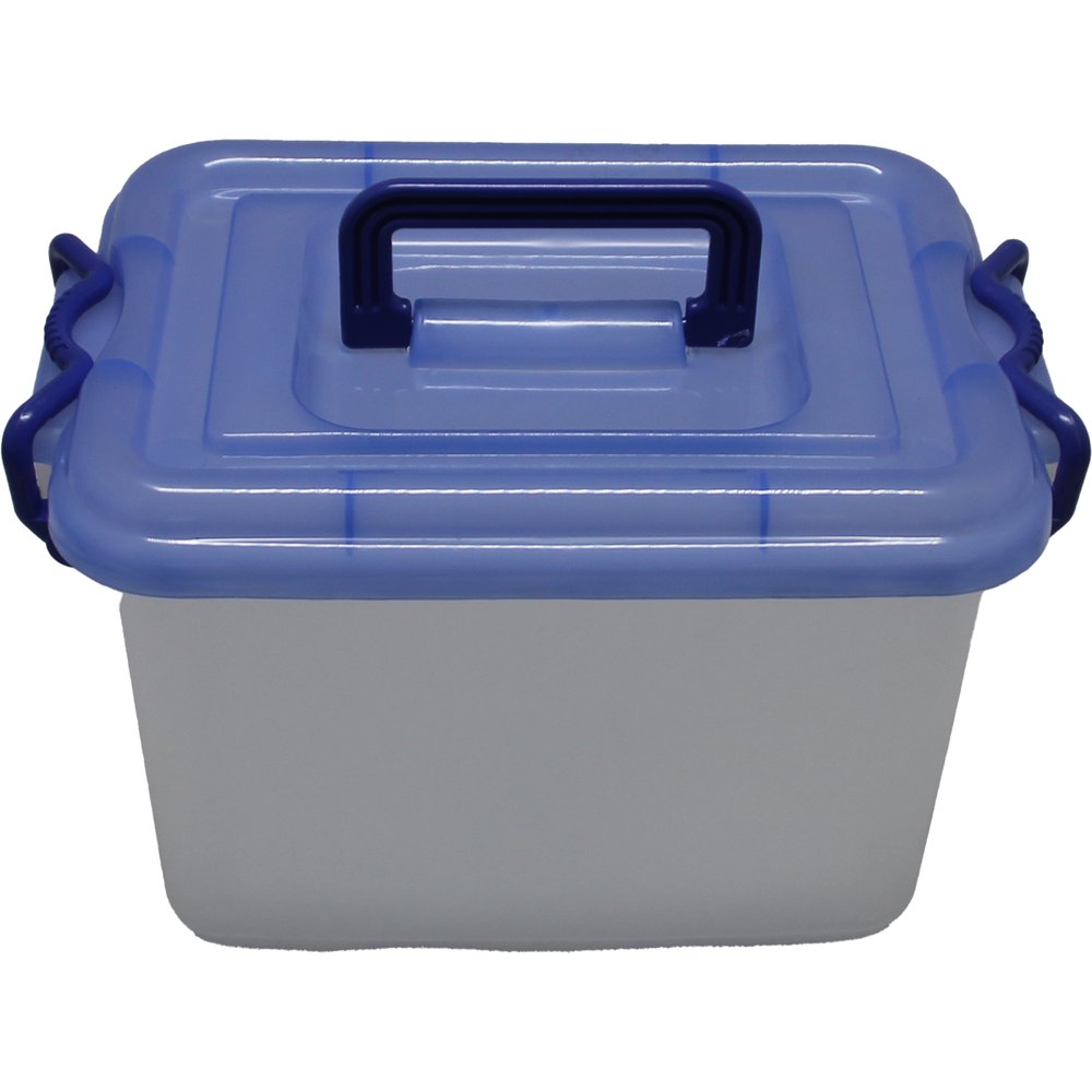 Plastik Box mit Deckel transparent/blau 28x19,5xH18cm