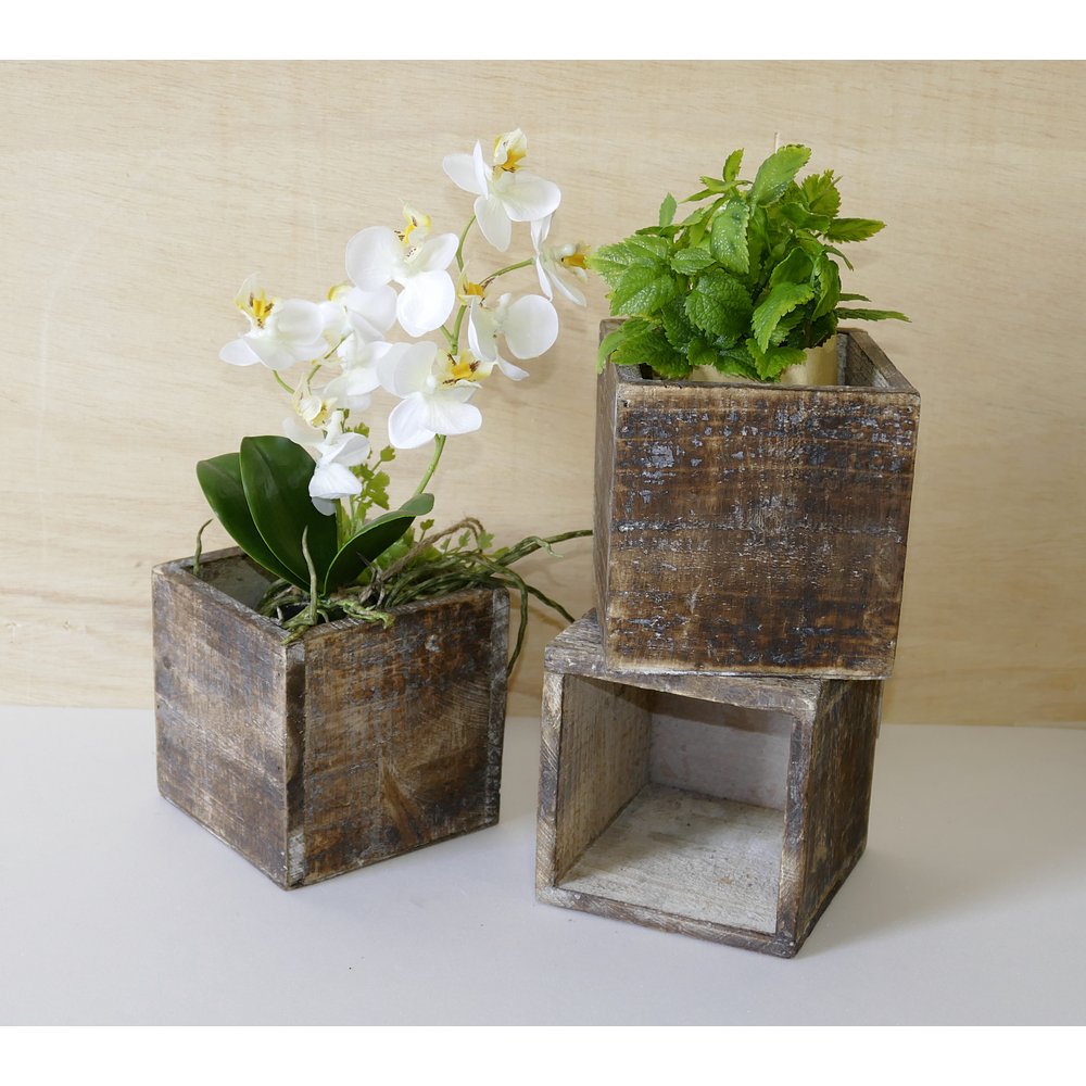 Holzpflanzentopf Antik-Art/Vintage, 12 x 12 x 12 cm