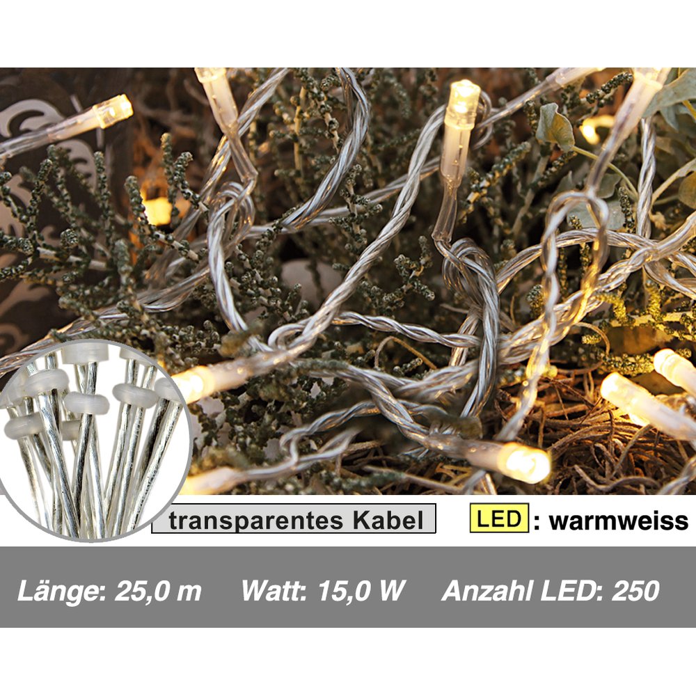 LED Lichterkette transp LED ww,L 25,00m