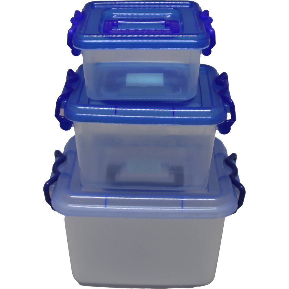 Plastik Box mit Deckel transparent/blau 28x19,5xH18cm