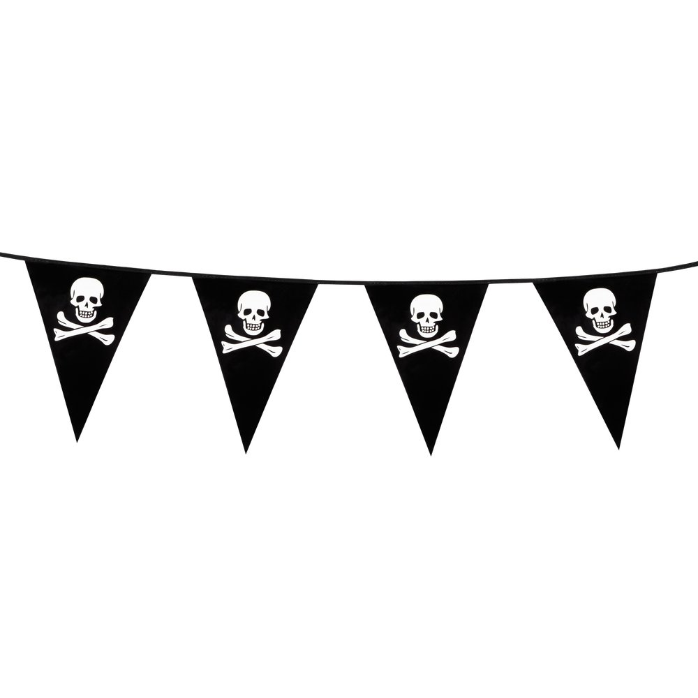 Piraten Wimpelkette Totenkopf Jolly Roger aus Folie, 6 m, 20 x 30 cm je Wimpel