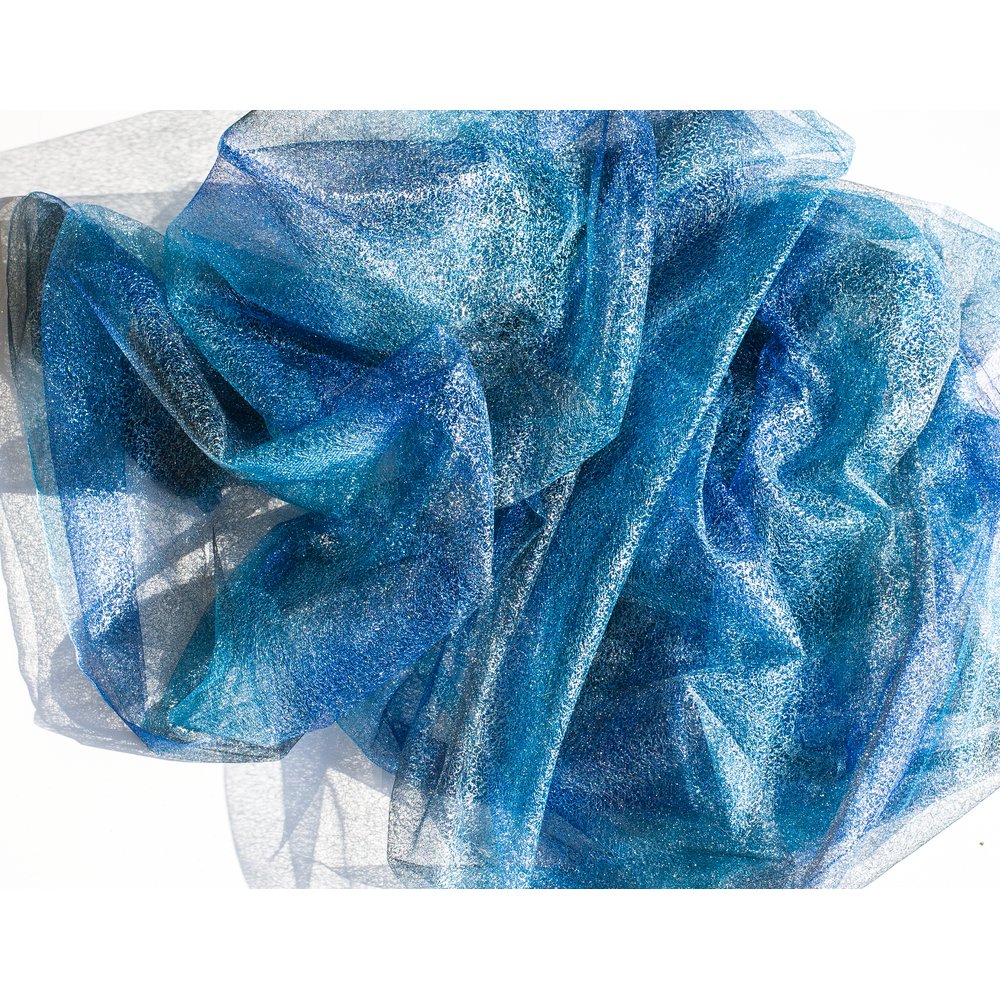 Stoff Regenbogen blau-türkis-silber, 150 cm brei