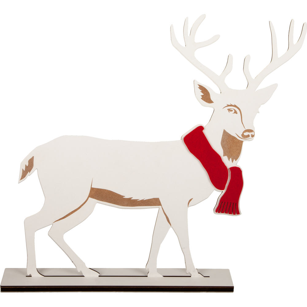 Hirsch mit Schal 2D weiß/rot,B50 x H55 cm