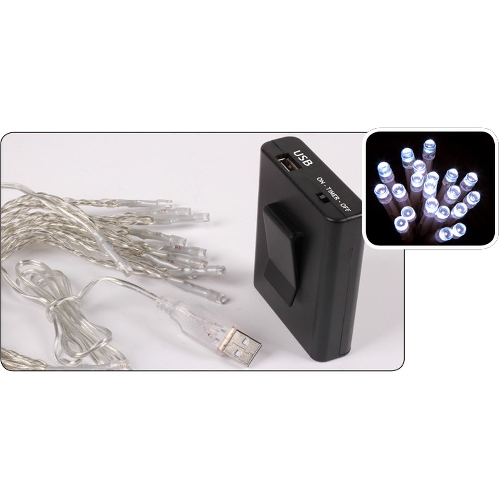 Batterie Lichterkette USB+ kalt-weiß, transparent,3,8 M +