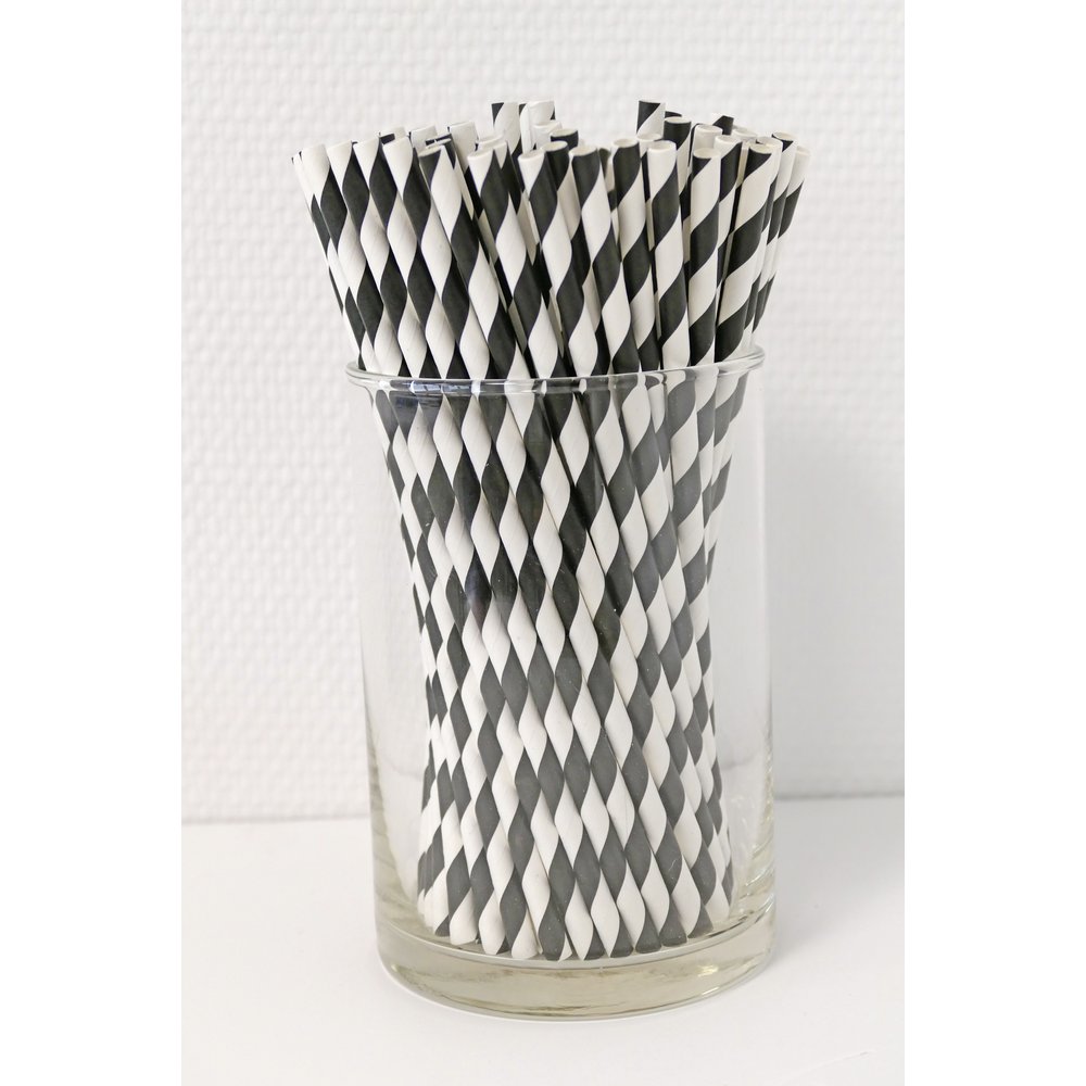 Papierstrohhalme Retro schwarz/weiß, 100 Stück, Ø 6 mm