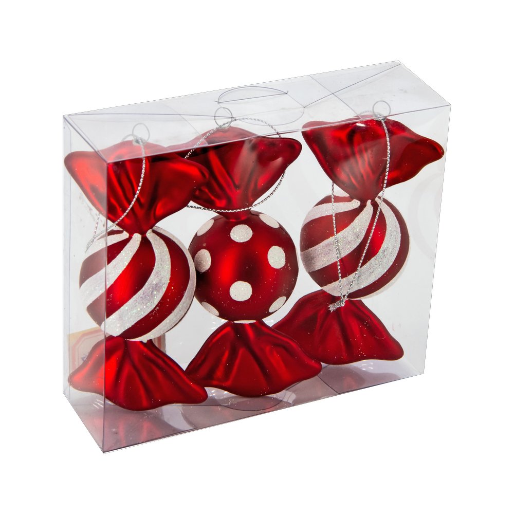 Weihnachtskugel Bonbon 3-Pack rot-weiß, 12 cm