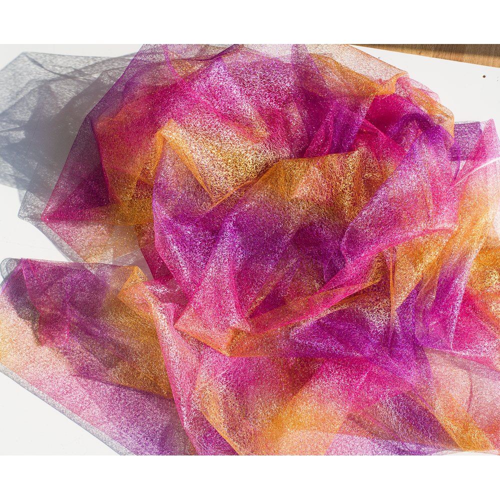 Stoff Regenbogen pink-lila-gold, 150 cm breit