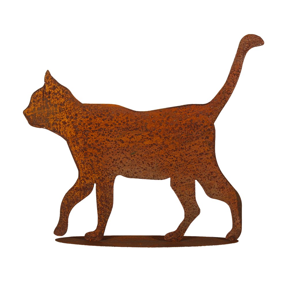 Katze gehend auf Platte Metall/Rosteffekt, 50 x 45 cm