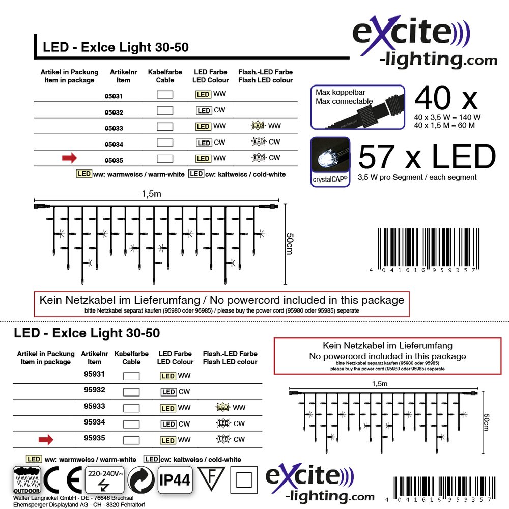 LED ExIce Light flash 30-50 weiss, ww/kw,L 1,50 m, 57 LED