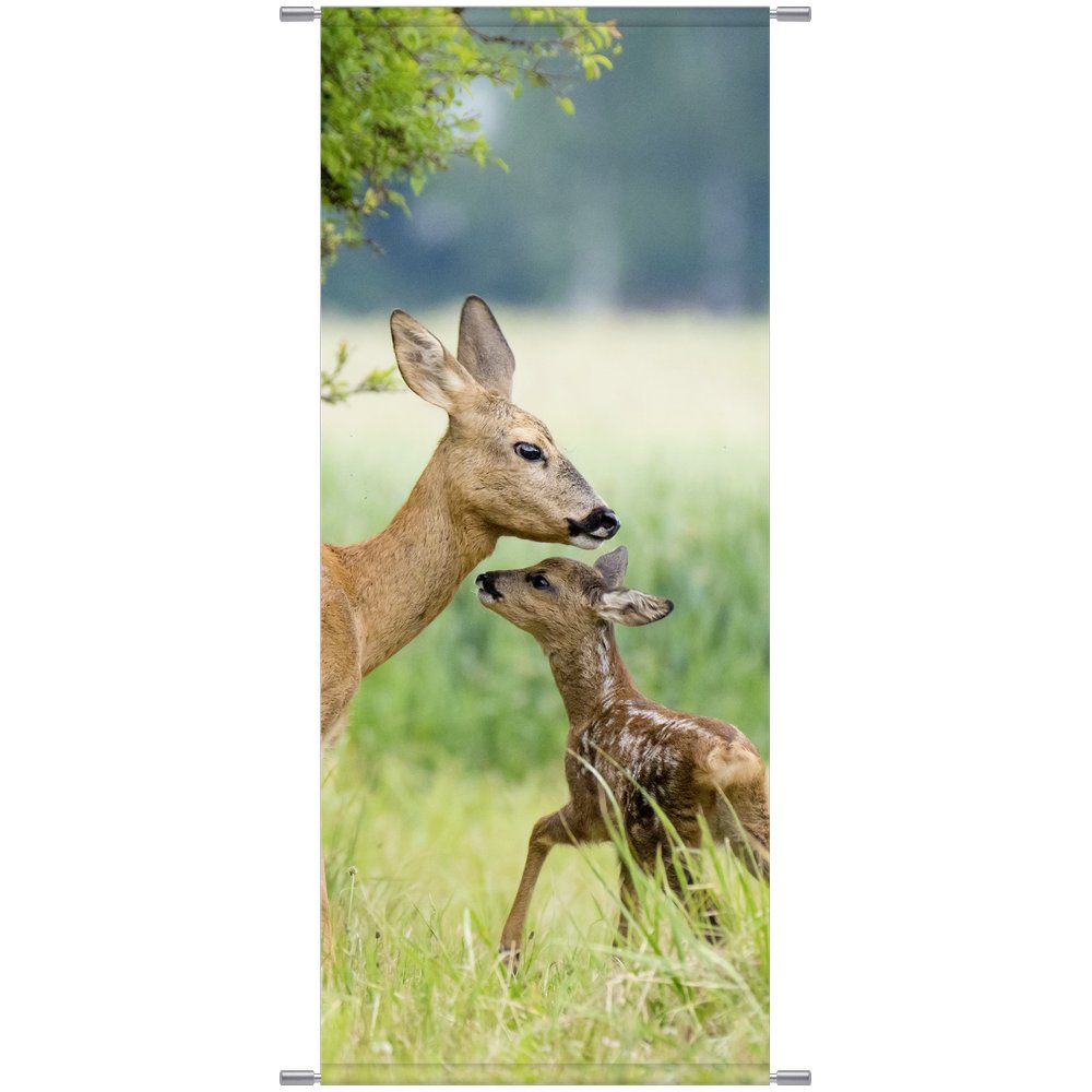 Banner Reh mit Rehkitz natur, 75 x 180 cm