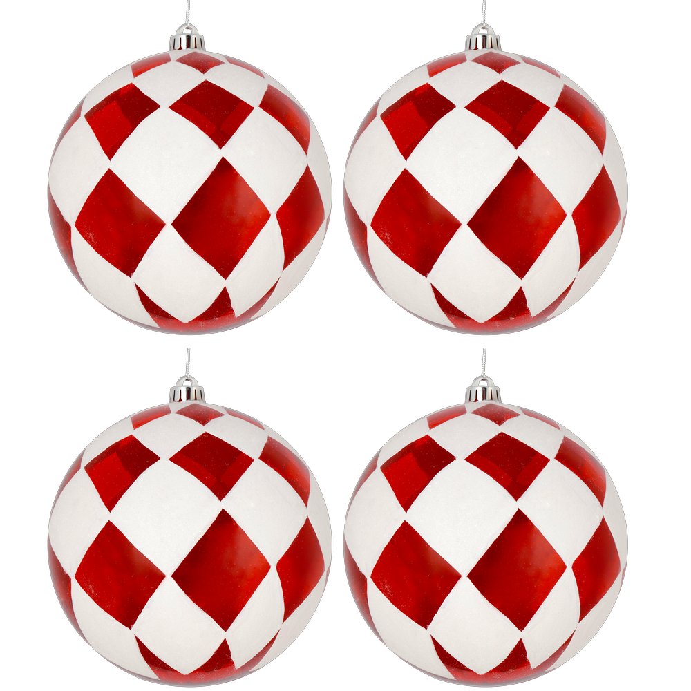 Weihnachtskugel Rauten rot-weiß, Ø 10 cm