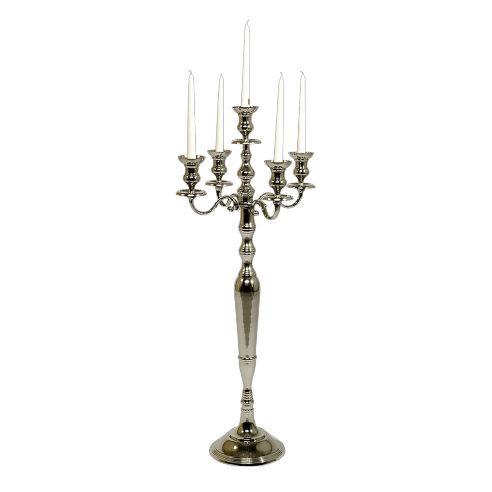 Kerzenleuchter Nickel 5 Kerzenhalter silber-hochglanz, Ø 45 x H 77 cm