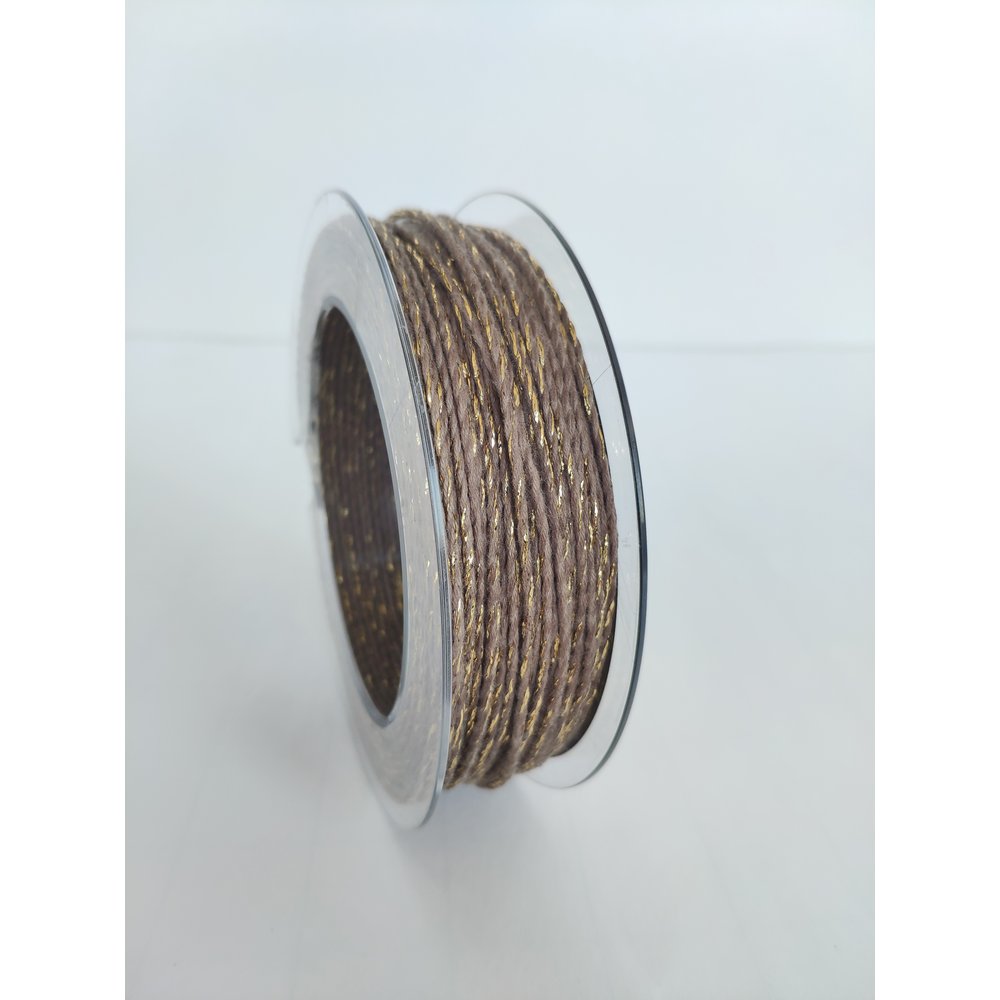 Kordel mit Glanzfaden graubraun/gold, 2mm x 50m
