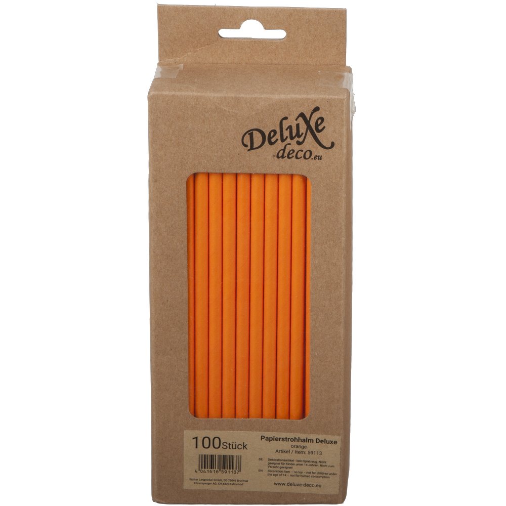 Papierstrohhalme Deluxe orange, 100 Stück, Ø 6 mm