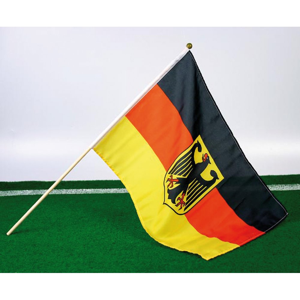 Fahne Deutschland + Adler 30 x 45 cm mit Stab 60 cm, schwarz-rot-gold