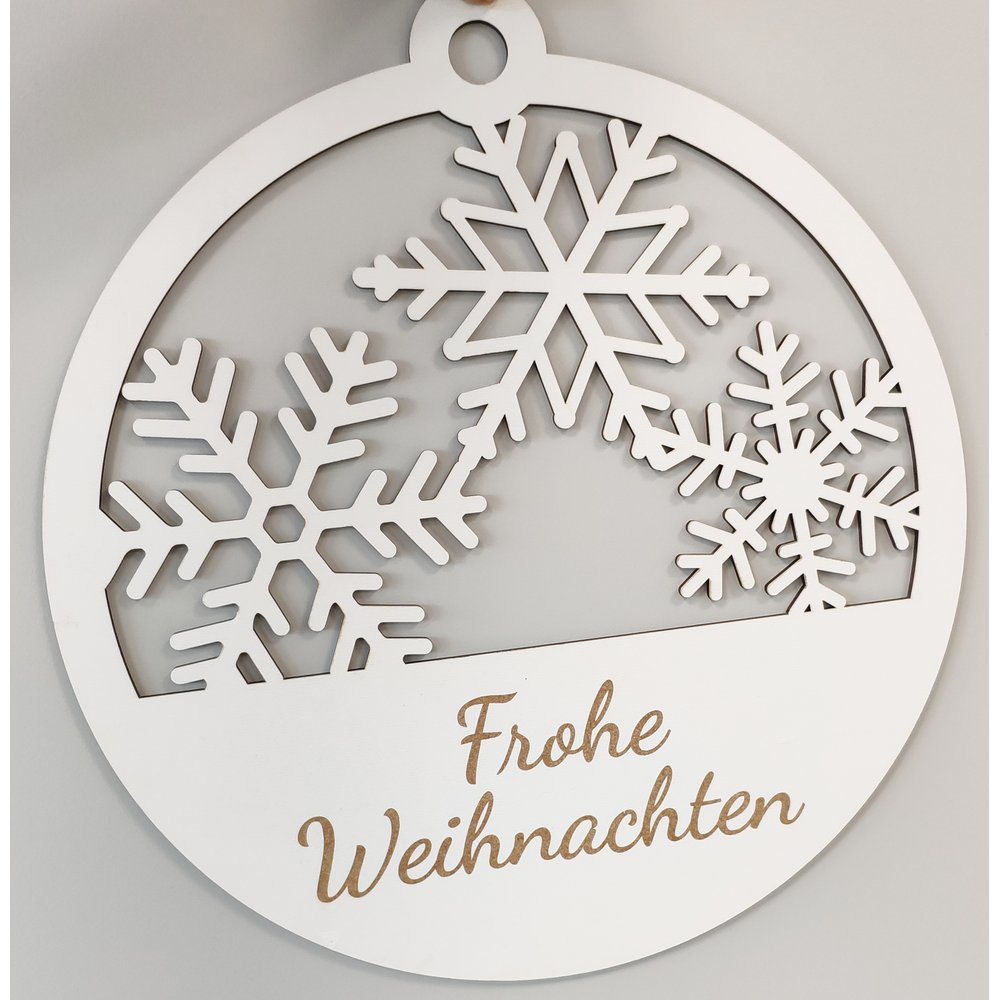 Anhänger Frohe Weihnachten weiß, Ø 9,5 cm