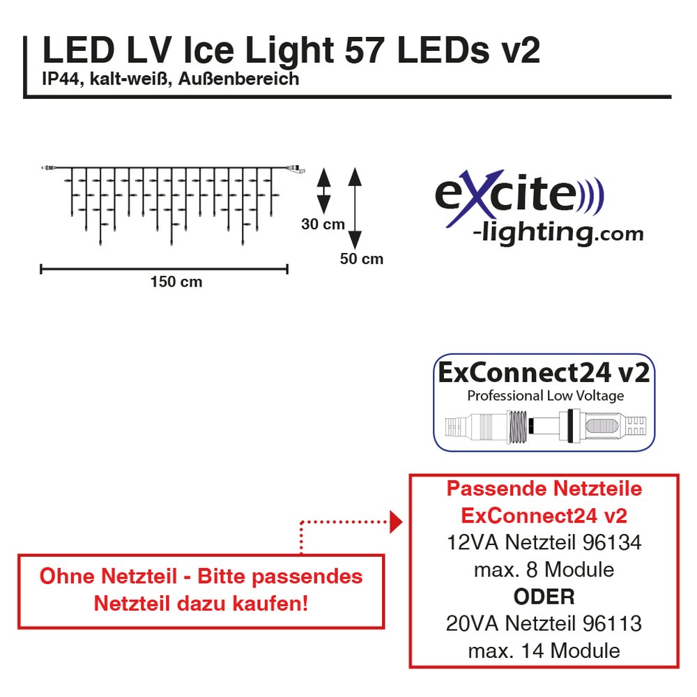 LED LV Ice Light 57 LEDs v2 kalt-weiß, transparent,B 150 c