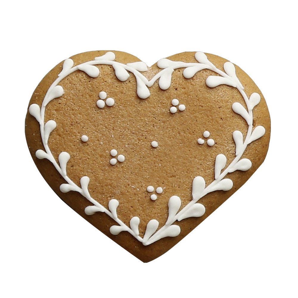 Lebkuchen Herz 2D braun/weiß, B 55 x H 49 cm