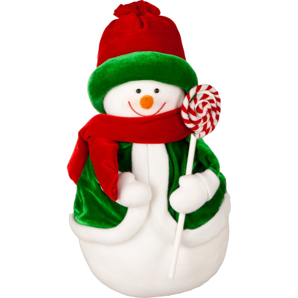 Schneemann Candy mit Mütze rot/weiß/grün,23x23xH44 cm